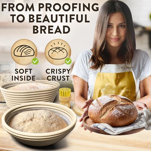 Complete Bread Proofing Baskets Set with 9 in and 10 in Banneton Basket