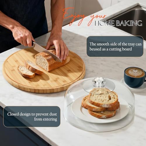 Masthome Bamboo Cake Stand with Lid, 6-in-1 Charcuterie Board for Snacks - color: Bamboo Cake Stand With Lid