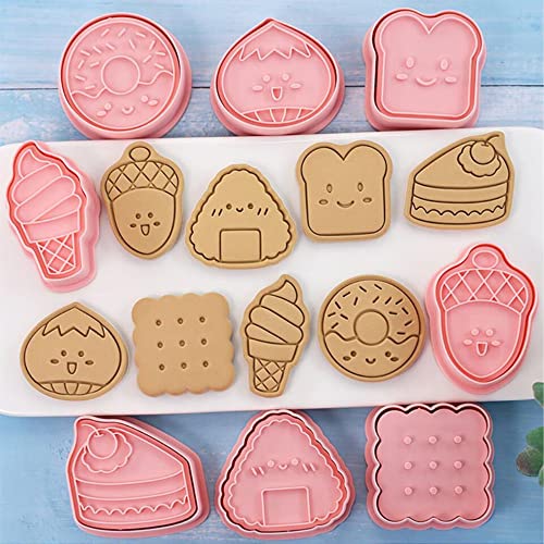 MayeBridge 8 Pieces Cute Icecream Cookie Moulds For Baking Cookie Press Donut Cookie Mould Set Kitchen Tools Plastic Cookie Stamps (Donut)