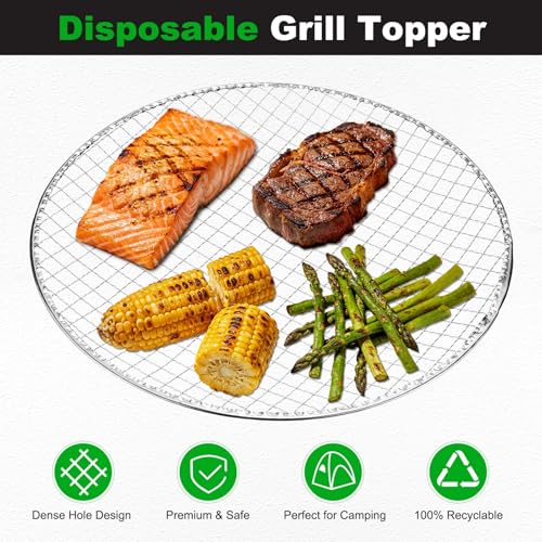 M METERXITY 5 Pack Disposable Grill Toppers, Round 12.99 Inch Galvanized Grill Grates, Disposable Roasting Racks Replacement for Outdoor, BBQ, Camping, Picnics - size: 12.99''