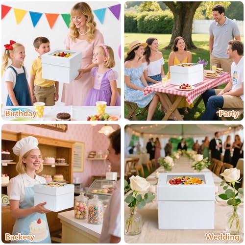 20 Packs Cake Box 10 inch with Cake Board (10 Pcs Box + 10 Pcs Board) Disposable Cake Containers Bakery Take Out Container Cake Carrier for Cookies Pies (10x10x8inch) - size: 10x10x8inch