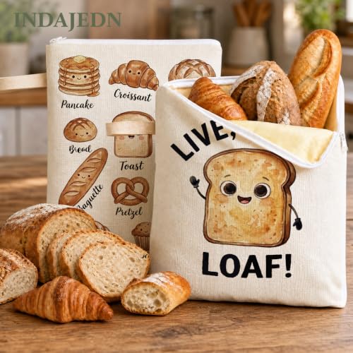Funny Sourdough Baker Gifts Beeswax Bread Bags 2 Pack XL 13x17in - color: Funny Bread - Live Love Loaf