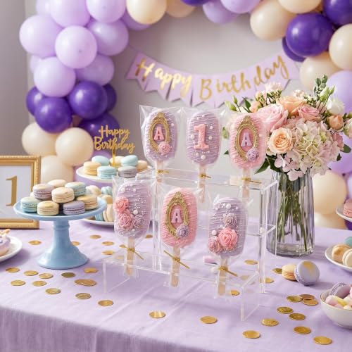 3 Inch Cakesicle Cutter and Cake Pop Mold Set with 8.7in Tray, 100 Wooden Sticks & 100 Bags, Silicone Cakesicle Mold for Homemade Cake Pops, Baking, Birthdays and Party Desserts (Purple) - color: Purple