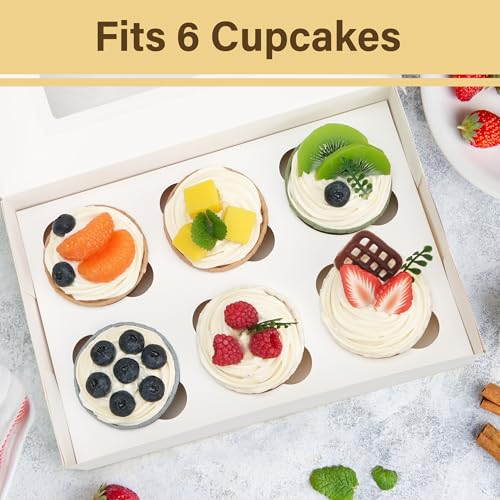 LotFancy 6 Pack Cupcake Boxes 6 Count, Cupcake Containers with Window