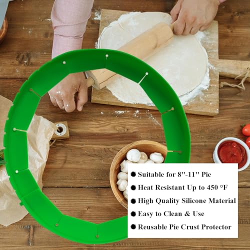 Adjustable Silicone Pie Crust Shields Baking Protectors Cover Ring Fits 8-11.4 Inch Pies Baking Pie Crust Shield Protector Cover for Edges (Green-2Pcs) - color: Green-2pcs