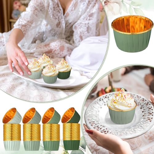 Geiserailie 100 Pcs Sage Green Cupcake Liners Cupcake Foil Wrappers - color: Sage Green, style: Classic