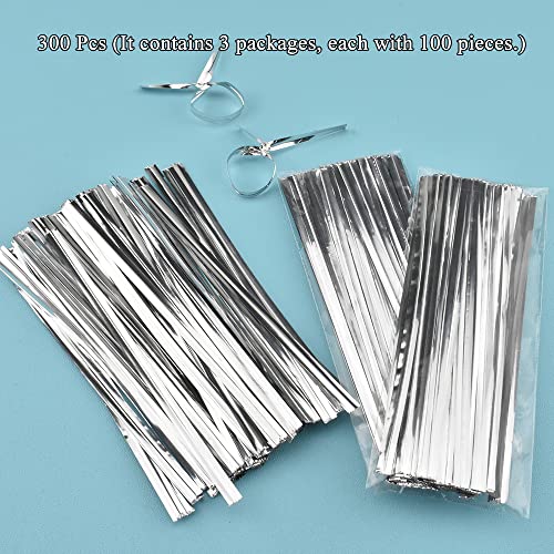 HAHIYO 300Pcs 4 Inches Silver Metal Twist Ties for Bread, Candy, Coffee, Plant Garden, Cellophane Treat Bags, Gift Wrapping, Halloween Party, Cake Present, Art Crafts - color: Silver, size: 4 Inches