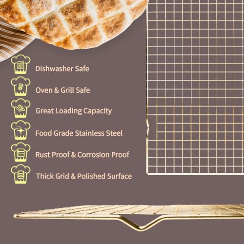 Briout 2PCS Cooling Rack for Cooking and Baking, 16" x 10" Wire Rack, Gold - color: Gold, size: 16"x10"-2PC