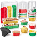 Blushtier 120 Set/240 Pcs Mini Loaf Pans Set with Lids and Spoons for Cake - color: Red Green Gold Color