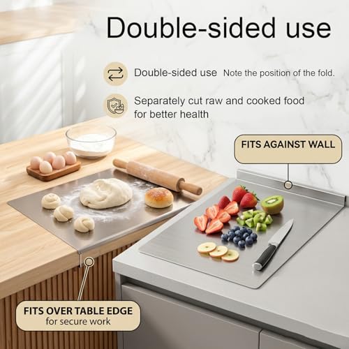 2026 NEW Stainless Steel Cutting Board With Lip, Non-Slip Dishwasher Safe, 304 Food Grade Stainless Steel Countertop Cutting Board for Kitchen Food Prep Meat Vegetables Baking (12"x16"(30 * 40cm)) - color: 12"x16"(30*40cm)