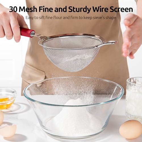 U-Taste Fine Mesh Strainer, 18/8 Stainless Steel Sieve 30 Mesh, M/Red - color: (4) Red, size: M-4.73in