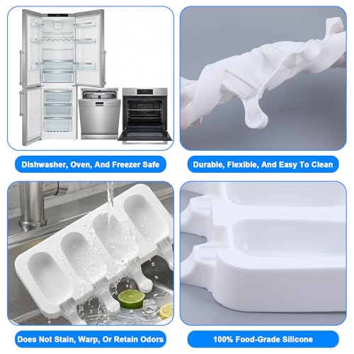 6 Set Cake Pop Mold Kit,4 Cavity White Cakesicle Molds Silicone,Oval Ice Cream Mold Cake Pop Maker Supplies Accessories with 300 Pieces Wooden Sticks for DIY Ice Cream Cakes