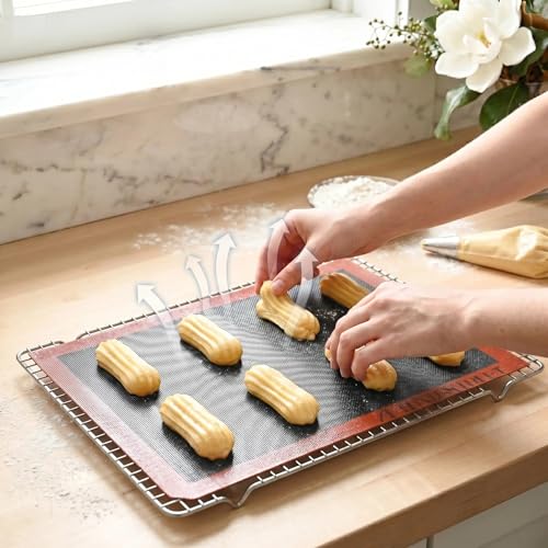 Perforated Silicone Baking Mats - Eclair Mat, Full Sheet 15x23”, Pack of 10 - size: Full Sheet Size - 15" x 23" (Pack of 10)