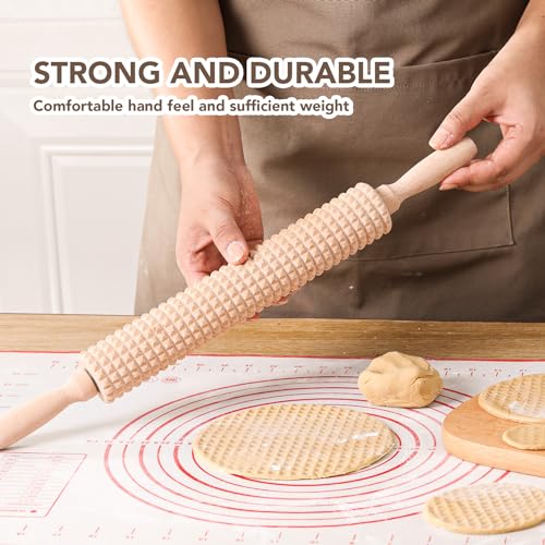 Deep Notched Rolling Pin Wooden Crispbread knobbly fluted rolling pin for Home Professional Use Wood Swedish Thin Bread Grooved Rolling Pin Prepare Delicious Soft Flatbreads and Crackers