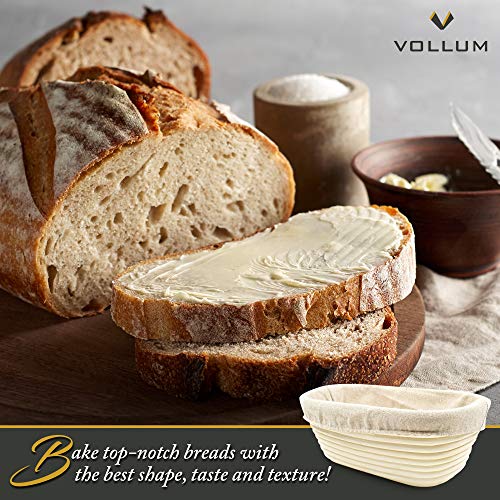 Vollum Bread Proofing Basket with Liner – Oval Banneton Brotform - size: 10" x 7" x 3.75"H, style: Rectangular