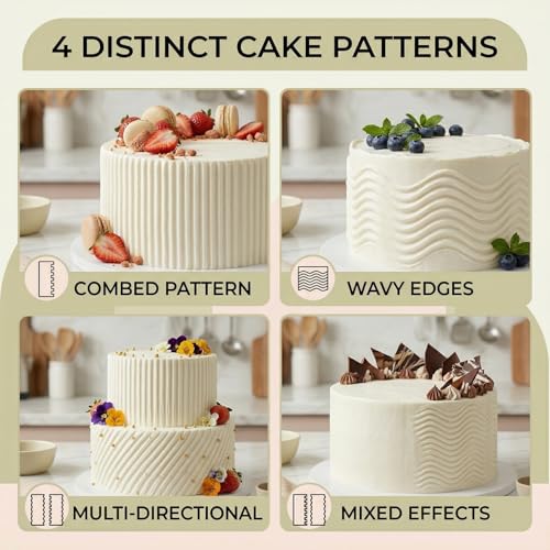 JJUNW 2 Pcs Stainless Steel Cake Scraper, Cake Scrapers Smoother Alisador De Pasteles, Double Sided Patterned Edge Stripe Smoother Scrapers For Butter Mousse Cream Decoration