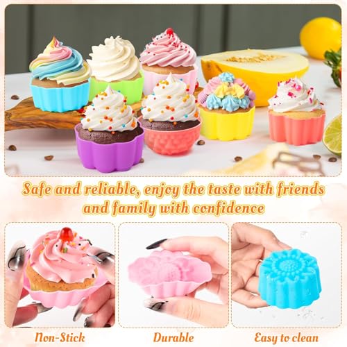 36 PCS Flower Shaped Baking Molds Silicone Food Grade Non Stick Mini Trays for Cupcakes Puddings Chocolates Must Have for Creative Kitchen Fun(6 Colors) - color: Peach Blossom1