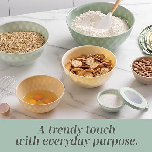 COOK WITH COLOR Mixing Bowls with Lids - 12 Piece Plastic Nesting Bowls Set includes 6 Prep Bowls and 6 Lids, Microwave Safe Mixing Bowl Set, Mint Diamond - color: Mint Diamond