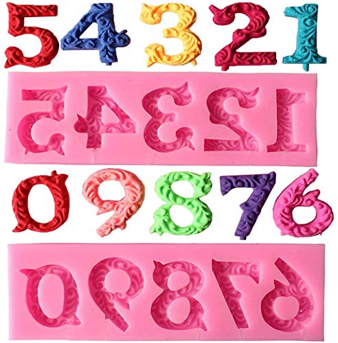 Number 0-9 3D Embossed Fondant Gum Clay Silicone Molds Set with Stick Hole