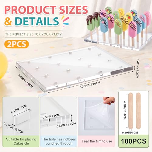 Geetery 2 Pcs 2 Pcs Cakesicle Stand with 100 Sticks 16 Hole Acrylic Display