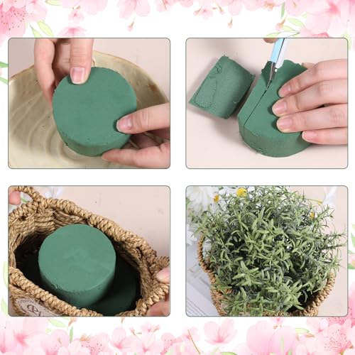 Green Floral Foam Blocks 9Pcs Round Flower Foam Blocks Wet and Dry Foams for Flowers Arrangements 3.1"x 1.5" Wet Dry Florals Foams for Flower Box Florist Home Wedding Birthdays Decoration