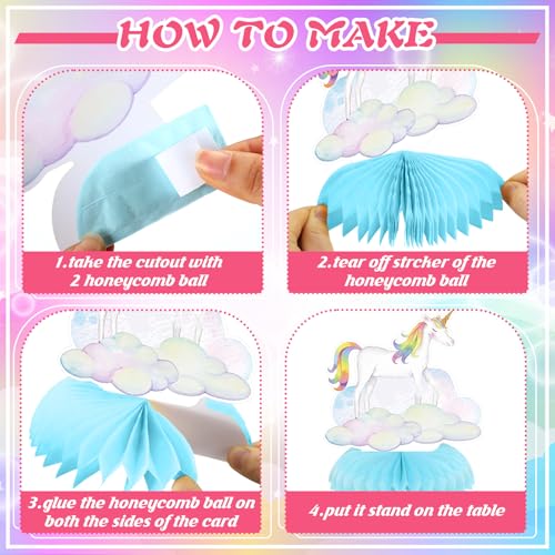 Pickmesh 12 Pcs Unicorn Birthday Party Supplies Unicorn Rainbow Honeycomb Centerpieces Cloud Cupcake Castle Table Topper Decorations for Girls Princess Birthday Baby Shower Party Decor - color: Rainbow, style: Unicorn