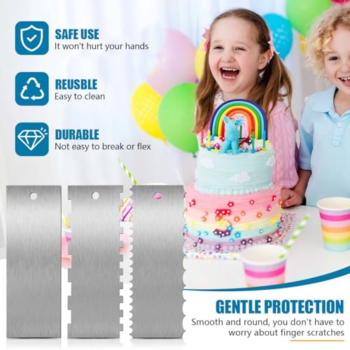 SenseYo 3 Pcs 9 Inch Stainless Steel Cream Cake Scraper Smoother Comb with Double Sides for Decorating Icing Mousse Butter - size: 3