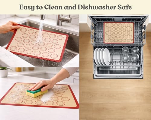 Macaron Silicone Baking Mats Set of 2, Half Sheet Nonstick Reusable Extra Thick Baking Sheet Liners for Macarons, Cookies and Pastry, Red - color: Macaron Red, size: 16.5"L x 11.6"W