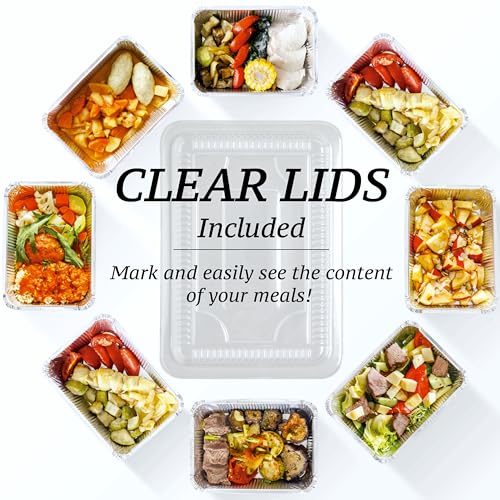 (110 Pack) 2.25LB Aluminum Containers with Lids 8.5"x6" - Disposable Foil Pans for Takeout, Baking, Freezing, Food Storage - Aluminum Pans, To Go Containers with Plastic Lids - size: 2.25 LB - 110 Pack