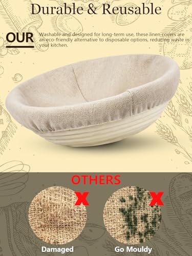 Artcome 10 Pack Bread Proofing Basket Covers - 9 Inch Round Linen Cloth Cover for Banneton Basket - Reusable & Breathable Dough Bowl Cover for Sourdough Bread Baking