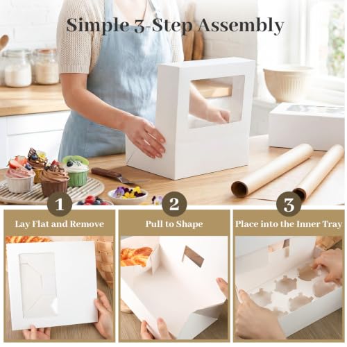 HANSGO 6 Count Cupcake Boxes, 6 PCS Cupcake Containers with Window - color: White