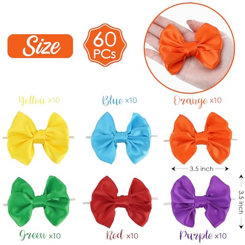 AIMUDI Rainbow Bows 3.5" Satin Bows with Twist Ties 6 Colors Rainbow Bow for Gift Wrapping Crafts Treat Bags Candy Cake Pop Premade Bow for Baby Shower Birthday Party Spring Decoration, 60 PCs - color: Rainbow