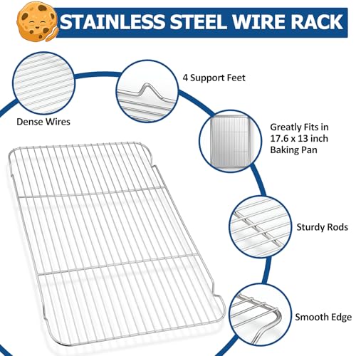 TeamFar Baking Sheet with Cooling Rack Set, 17.6 x 13 x 1 inch - size: 17.6 x 13 x 1inch