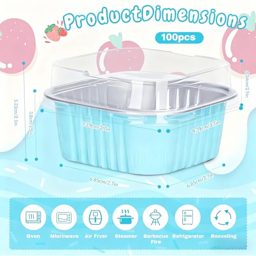 100Pack 5oz Blue Mini Cake Pans with Lids Baking Cups Aluminum Foil Pans Tins, Individual Dessert Cups Containers for Sales,Party,Picnics - color: Blue
