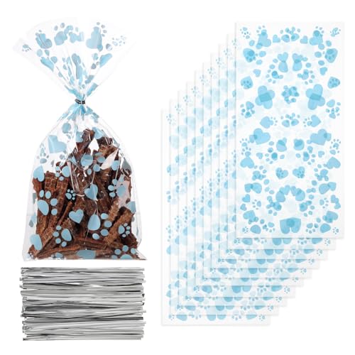 Comtim 100 Dog Treat Bags Pet Cellophane Bags for Dog Cat Treat Party - color: Blue