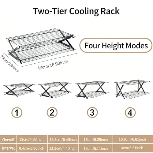 2-Tier Collapsible Cooling Racks, Detachable Wire Cooling Rack Stackable Drying Rack for Cookie Bread Pizza Baking - size: 2-Tier