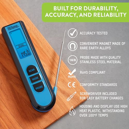 Taylor Tru Temp Digital Infrared and Folding Thermocouple Thermometer, Blue - color: blue