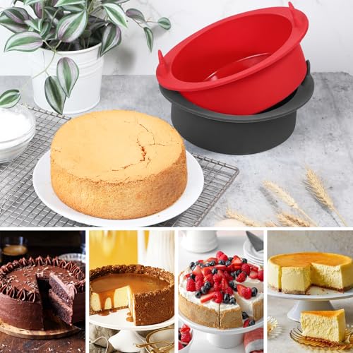 Webake 7 Inch Air Fryer Round Cake Pans for Baking, Nonstick Silicone Air Fryer Baking Pan Wih Handle, BPA Free Set of 2 - size: 7 Inch