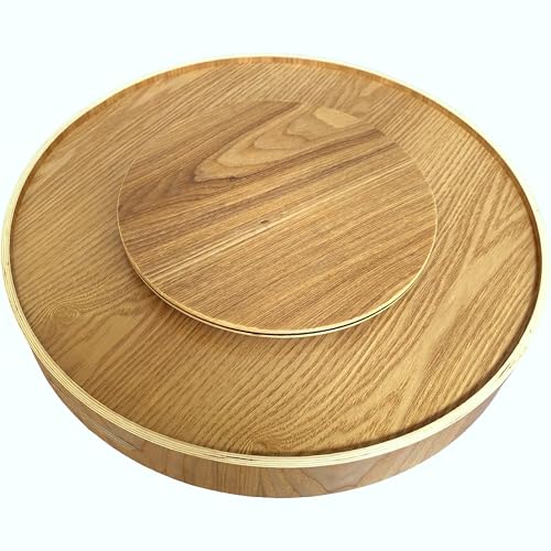 i-lan 16-Inch Wooden Lazy Susan Turntable with Handles, Natural Wood - color: Natural Wood