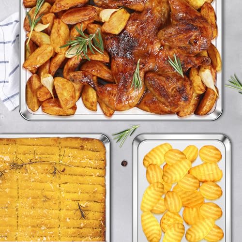 3 Pack Baking Sheet, Stainless Steel Baking Sheet Pan, 9/12/16 In