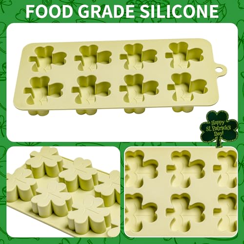 Shamrock Chocolate Molds, 2 Pack Silicone Dessert Mold, St. Patrick's Day Theme, Green, Silicone, BPA Free - size: Shamrock