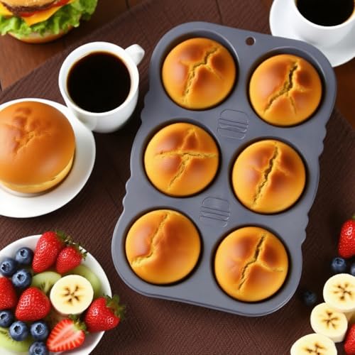 Set of 5 Silicone Hamburger Bun Mold, 4/6/9 Cup Silicone Hotdog Bun Pan with Spatula Brush, Mini Baguette Pans Bread Baking Pan for Homemade Hamburger Buns