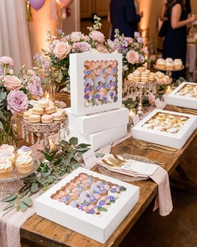 Bakepacker Auto-pop Up Pie Boxes with Window 8x8x2.5 inches 240pcs White - color: White, 240 Pcs, size: 240Pcs / 8"x 8"x 2.5"