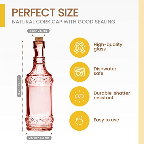 BULK PARADISE Assorted Reddish Glass Bottles with Corks, 6 Pack, 2.5in X 9in, 16oz - color: Reddish/Orange