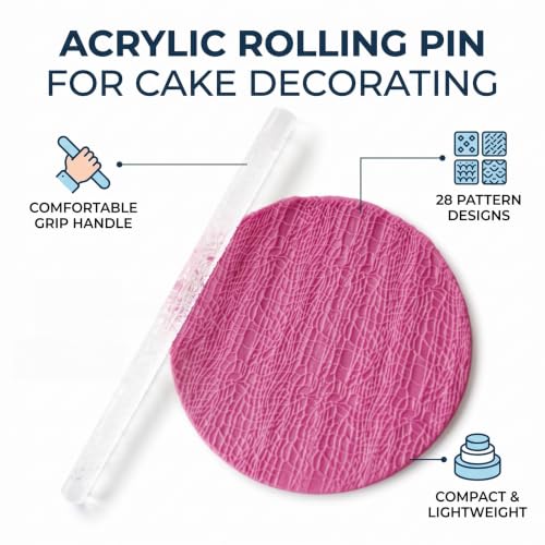 Rengue Pattern Acrylic Rolling Pin, 16x1cm 28 Embossed Texture Designs(#15) - size: 52005 crocodile pattern