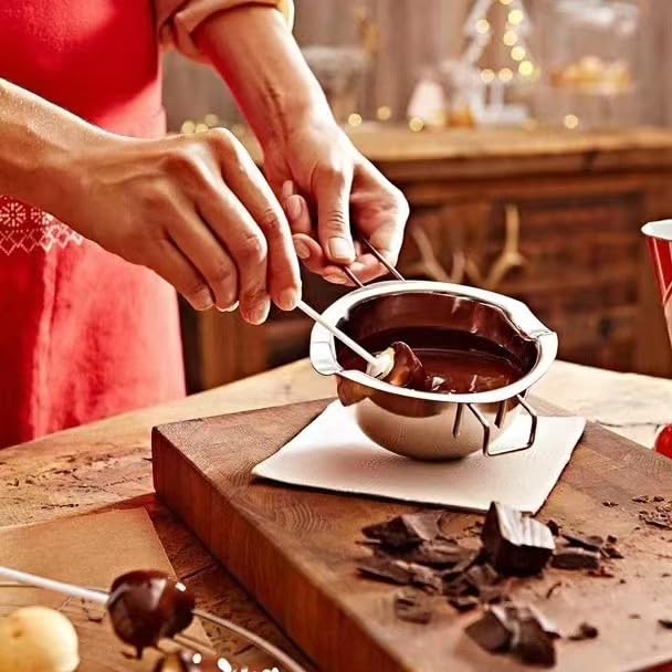 Double Boiler Pot SUS304 Stainless Steel Melting Bowl, 400ML/13oz for Chocolate Candy Cheese Butter Wax Soap Making, with 8inch Long Handle Spoon