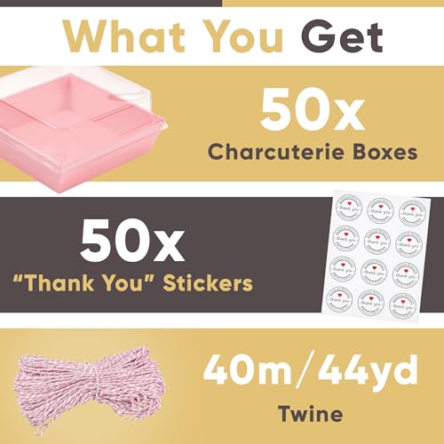 50 Pack 5in Small Clear Treat Boxes, Disposable Paper Dessert Boxes To Go - color: Pink