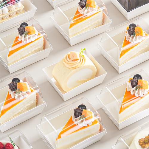 50 Pcs Small Charcuterie Boxes with Clear Lids - To Go Paper Rectangle Charcuterie Box, 5-in Disposable Food Containers,Dessert Boxes for Cookie, Cake Slice Strawberries (White) - color: White
