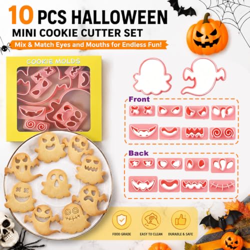 Halloween Cookie Cutters, 10Pcs Mini Ghost Cookie Stamps Set - color: Halloween Ghost