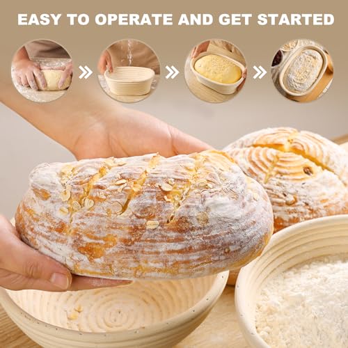 Banneton Bread Proofing Basket, 2 Pack 10 inch Oval Shaped Sourdough Banneton Baskets, Banneton Bread Basket for Sourdough Baking Supplies - size: 10Inch